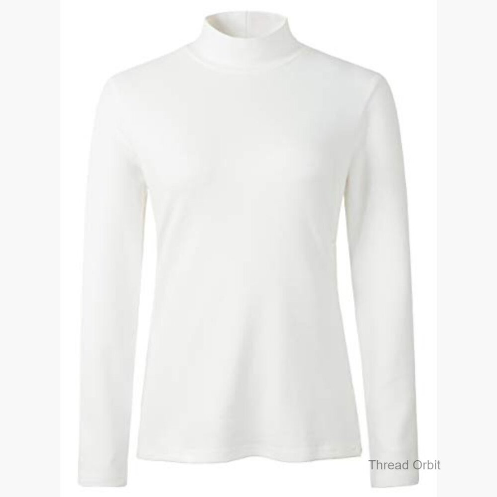 Cotton Thermal Mock Turtleneck Long Sleeve Top Women's Basic Layer - Picture 4 of 5